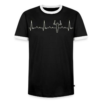 Gymnast Still Rings Athlete. Heart. Love. EKG. - Men's Ringer Shirt - black/white - Front - AI Model Female 172 light (172cm) & AI Model Male 178 light (178cm)