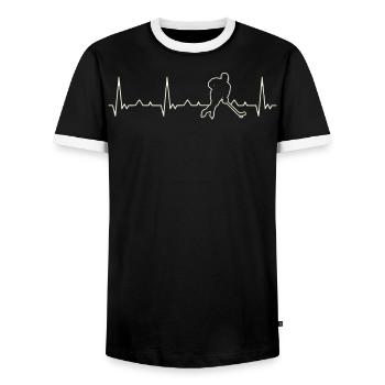 Eishockeyspieler Skaten. Herz. Liebe. Ekg. Impuls - Männer Kontrast-T-Shirt - Schwarz/Weiß - Vorne - AI Model Female 172 light (172cm) & AI Model Male 178 light (178cm)