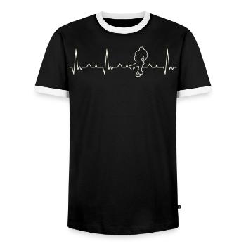Eishockeyspieler. Herz. Liebe. Ekg. Impuls. - Männer Kontrast-T-Shirt - Schwarz/Weiß - Vorne - AI Model Female 172 light (172cm) & AI Model Male 178 light (178cm)