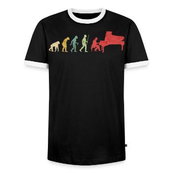 Pianista tocando la evolución del piano - T-shirt contrasté Homme - noir/blanc - Devant - AI Model Female 172 light (172cm) & AI Model Male 178 light (178cm)