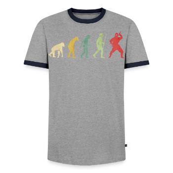 Ninja Pose Evolution - Men's Ringer Shirt - grey/navy  - Front - AI Model Female 172 light (172cm) & AI Model Male 178 light (178cm)