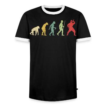 Ninja Pose Evolution - Men's Ringer Shirt - black/white - Front - AI Model Female 172 light (172cm) & AI Model Male 178 light (178cm)