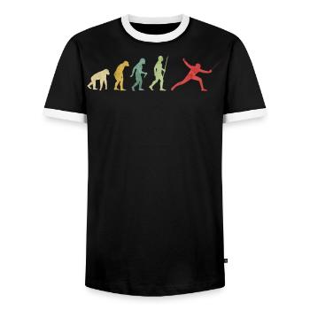 Fencing Evolution - Men's Ringer Shirt - black/white - Front - AI Model Female 172 light (172cm) & AI Model Male 178 light (178cm)