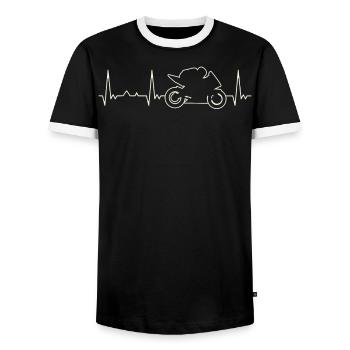 Motorbike. Heart. Love. EKG. Pulse. Beat. - Men's Ringer Shirt - black/white - Front - AI Model Female 172 light (172cm) & AI Model Male 178 light (178cm)
