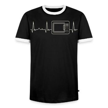 Mikrowelle. Herz. Liebe. Ekg. Impuls. Schlagen. - Männer Kontrast-T-Shirt - Schwarz/Weiß - Vorne - AI Model Female 172 light (172cm) & AI Model Male 178 light (178cm)