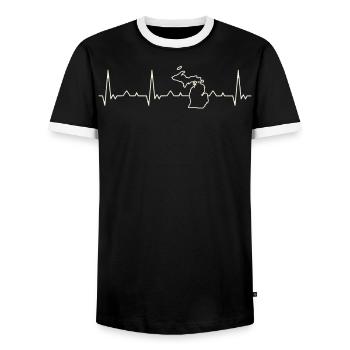 Michigan State USA. Herz. Liebe. Ekg. Impuls. - Männer Kontrast-T-Shirt - Schwarz/Weiß - Vorne - AI Model Female 172 light (172cm) & AI Model Male 178 light (178cm)