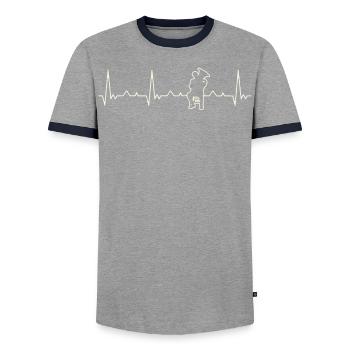 Tuba spielen Mann. Herz. Liebe. Ekg. Impuls. - Männer Kontrast-T-Shirt - Grau/Navy  - Vorne - AI Model Female 172 light (172cm) & AI Model Male 178 light (178cm)
