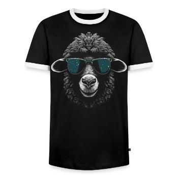 Sheep Sunglasses - Men's Ringer Shirt - black/white - Front - AI Model Female 172 light (172cm) & AI Model Male 178 light (178cm)
