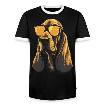 Basset Hound Cool Sunglasses - T-shirt contrasté Homme - noir/blanc - Devant - AI Model Female 172 light (172cm) & AI Model Male 178 light (178cm)