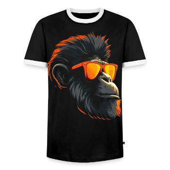Monkey Sunglasses Cool - Men's Ringer Shirt - black/white - Front - AI Model Female 172 light (172cm) & AI Model Male 178 light (178cm)