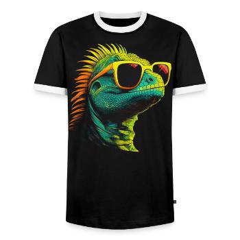 Iguana Lizard Sunglasses - Men's Ringer Shirt - black/white - Front - AI Model Female 172 light (172cm) & AI Model Male 178 light (178cm)
