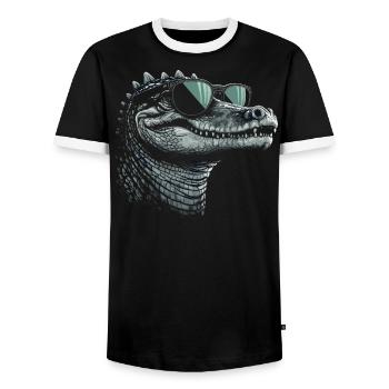 Crocodile Sunglasses - Men's Ringer Shirt - black/white - Front - AI Model Female 172 light (172cm) & AI Model Male 178 light (178cm)