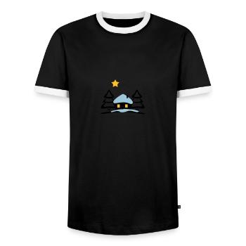 christmas house at North Pole - Men's Ringer Shirt - black/white - Front - AI Model Female 172 light (172cm) & AI Model Male 178 light (178cm)