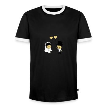 married couple - Men's Ringer Shirt - black/white - Front - AI Model Female 172 light (172cm) & AI Model Male 178 light (178cm)