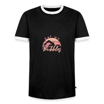 Funny Swimming Eat My Bubbles - Men's Ringer Shirt - black/white - Front - AI Model Female 172 light (172cm) & AI Model Male 178 light (178cm)