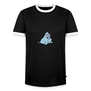 seal in love - Men's Ringer Shirt - black/white - Front - AI Model Female 172 light (172cm) & AI Model Male 178 light (178cm)