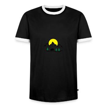 cottage mountains nature - Men's Ringer Shirt - black/white - Front - AI Model Female 172 light (172cm) & AI Model Male 178 light (178cm)
