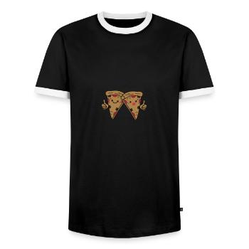 pizza bande dessinée couple 02 - T-shirt contrasté Homme - noir/blanc - Devant - AI Model Female 172 light (172cm) & AI Model Male 178 light (178cm)