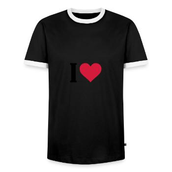 i love - Men's Ringer Shirt - black/white - Front - AI Model Female 172 light (172cm) & AI Model Male 178 light (178cm)