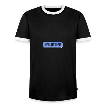 #PILOTLIFE Gifts - Men's Ringer Shirt - black/white - Front - AI Model Female 172 light (172cm) & AI Model Male 178 light (178cm)