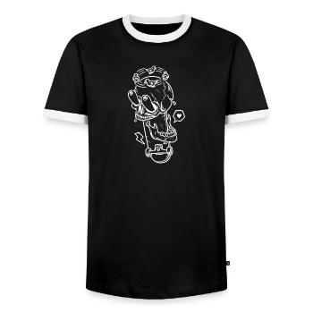 Totenkopf Skateboard lustig - Männer Kontrast-T-Shirt - Schwarz/Weiß - Vorne - AI Model Female 172 light (172cm) & AI Model Male 178 light (178cm)