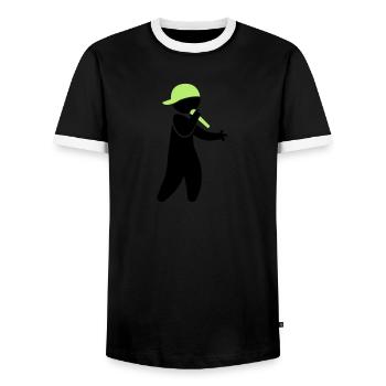Ein Hiphop Star singt in ein Mikrofon - Männer Kontrast-T-Shirt - Schwarz/Weiß - Vorne - AI Model Female 172 light (172cm) & AI Model Male 178 light (178cm)