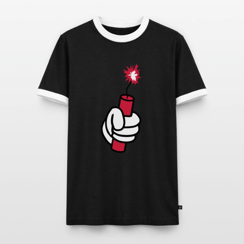 hand held tnt dynamite explode ex Men's Ringer Shirt