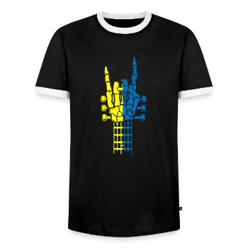 Ukraine Rock & Roll Rocker Frieden - Männer Kontrast-T-Shirt - Schwarz/Weiß - Vorne - AI Model Female 172 light (172cm) & AI Model Male 178 light (178cm)