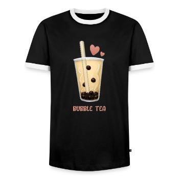 Bubble Tea - Men's Ringer Shirt - black/white - Front - AI Model Female 172 light (172cm) & AI Model Male 178 light (178cm)