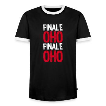 FINALE OHO - Fußball Sport Meisterschaft Gewinner - Männer Kontrast-T-Shirt - Schwarz/Weiß - Vorne - AI Model Female 172 light (172cm) & AI Model Male 178 light (178cm)