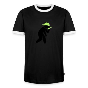 Ein Hiphop Star singt in ein Mikrofon - Männer Kontrast-T-Shirt - Schwarz/Weiß - Vorne - AI Model Female 172 light (172cm) & AI Model Male 178 light (178cm)