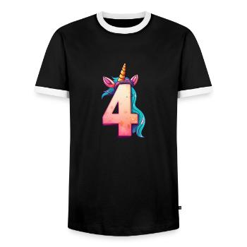 Einhorn 4. Geburtstag - Männer Kontrast-T-Shirt - Schwarz/Weiß - Vorne - AI Model Female 172 light (172cm) & AI Model Male 178 light (178cm)