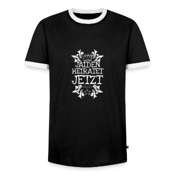 Bachelor Jaiden - Men's Ringer Shirt - black/white - Front - AI Model Female 172 light (172cm) & AI Model Male 178 light (178cm)