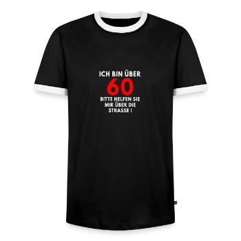 Ich bin über 60, bitte helfen sie mir - Männer Kontrast-T-Shirt - Schwarz/Weiß - Vorne - AI Model Female 172 light (172cm) & AI Model Male 178 light (178cm)