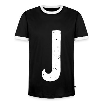 J Letter - Men's Ringer Shirt - black/white - Front - AI Model Female 172 light (172cm) & AI Model Male 178 light (178cm)
