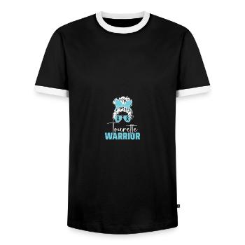 Awareness of Tourette's syndrome - Men's Ringer Shirt - black/white - Front - AI Model Female 172 light (172cm) & AI Model Male 178 light (178cm)