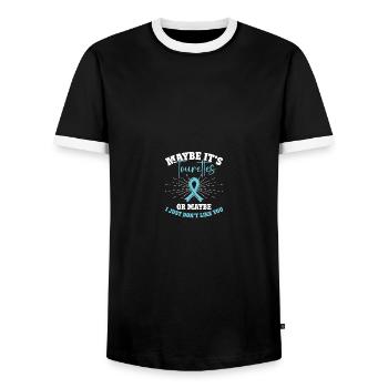Awareness of Tourette's syndrome - Men's Ringer Shirt - black/white - Front - AI Model Female 172 light (172cm) & AI Model Male 178 light (178cm)
