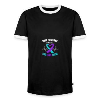 Sunflower Suicide Prevention Suicide Education - Men's Ringer Shirt - black/white - Front - AI Model Female 172 light (172cm) & AI Model Male 178 light (178cm)