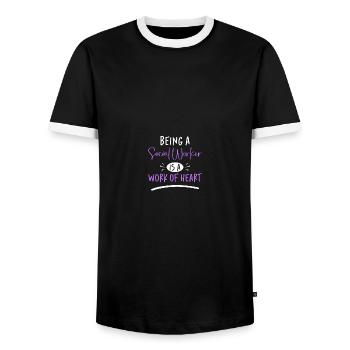 Travailleur social scolaire - T-shirt contrasté Homme - noir/blanc - Devant - AI Model Female 172 light (172cm) & AI Model Male 178 light (178cm)