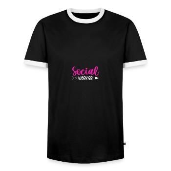 Travailleur social scolaire - T-shirt contrasté Homme - noir/blanc - Devant - AI Model Female 172 light (172cm) & AI Model Male 178 light (178cm)