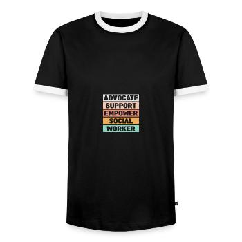 Travailleur social scolaire - T-shirt contrasté Homme - noir/blanc - Devant - AI Model Female 172 light (172cm) & AI Model Male 178 light (178cm)