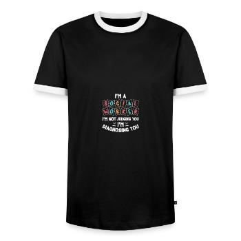 Travailleur social scolaire - T-shirt contrasté Homme - noir/blanc - Devant - AI Model Female 172 light (172cm) & AI Model Male 178 light (178cm)