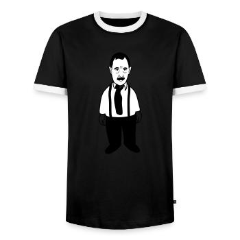 Alfred | TV | Series | Television | Disgust Theatre - Men's Ringer Shirt - black/white - Front - AI Model Female 172 light (172cm) & AI Model Male 178 light (178cm)