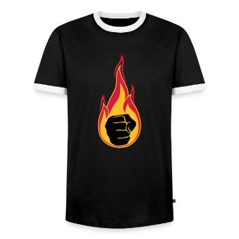 heiss flammen brennen feuer faust hand geballt auf - Männer Kontrast-T-Shirt - Schwarz/Weiß - Vorne - AI Model Female 172 light (172cm) & AI Model Male 178 light (178cm)