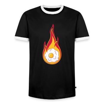 hot fire flames burn torch fried egg cook - Men's Ringer Shirt - black/white - Front - AI Model Female 172 light (172cm) & AI Model Male 178 light (178cm)