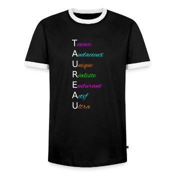 Taureau Tenace Audacieux - Signe astrologique - T-shirt contrasté Homme - noir/blanc - Devant - AI Model Female 172 light (172cm) & AI Model Male 178 light (178cm)