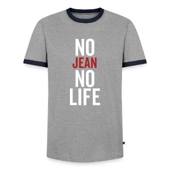 No Jean No Life - Men's Ringer Shirt - grey/navy  - Front - AI Model Female 172 light (172cm) & AI Model Male 178 light (178cm)
