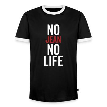 No Jean No Life - Männer Kontrast-T-Shirt - Schwarz/Weiß - Vorne - AI Model Female 172 light (172cm) & AI Model Male 178 light (178cm)