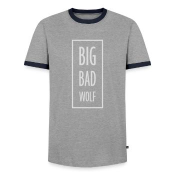 big bad wolf quote - Men's Ringer Shirt - grey/navy  - Front - AI Model Female 172 light (172cm) & AI Model Male 178 light (178cm)