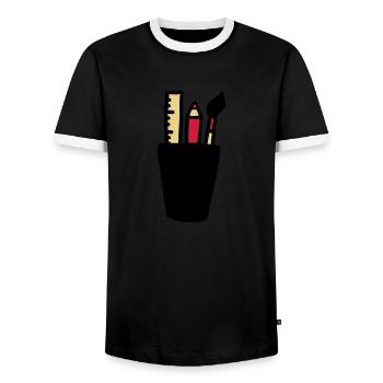 Pen - Brosse - Règle - T-shirt contrasté Homme - noir/blanc - Devant - AI Model Female 172 light (172cm) & AI Model Male 178 light (178cm)